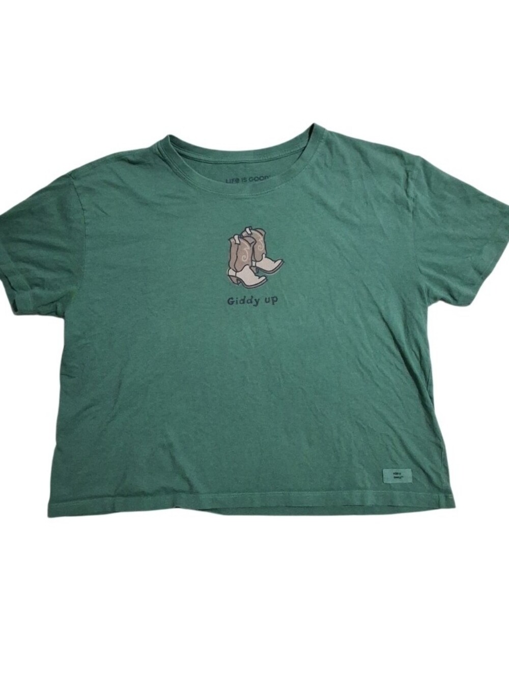 Life is Good Giddy Up Short Sleeve T-Shirt Women Size Large Green Cowgirl
